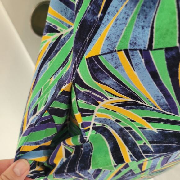 Halogen Size XS Tropical Jungle Cap Sleeve V-Neck Faux Wrap Blue Green Dress - Picture 4 of 9